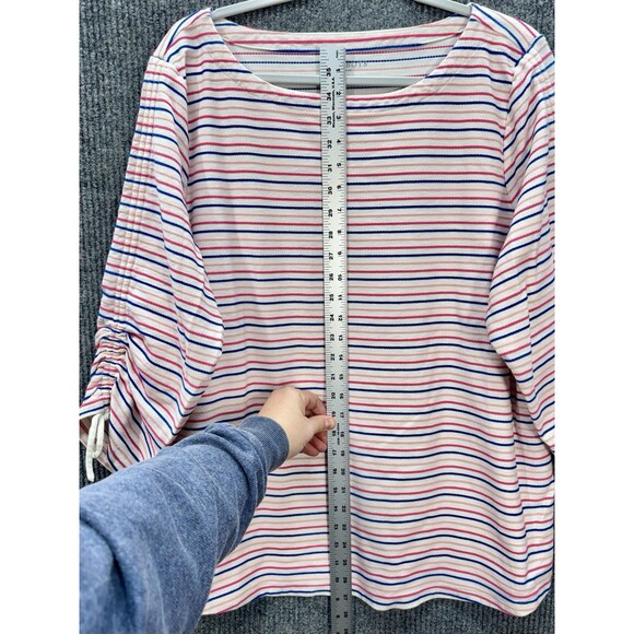 Talbots Tie Sleeve Tee Shirt Womens 2X Ivory Stripe 3/4 Sleeve Boat Neck Stretch - Picture 6 of 9